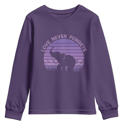 Alzheimer's Support And Hope Youth Sweatshirt Vintage Elephant Love Never Forgets