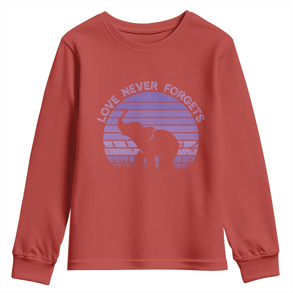 Alzheimer's Support And Hope Youth Sweatshirt Vintage Elephant Love Never Forgets