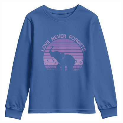 Alzheimer's Support And Hope Youth Sweatshirt Vintage Elephant Love Never Forgets