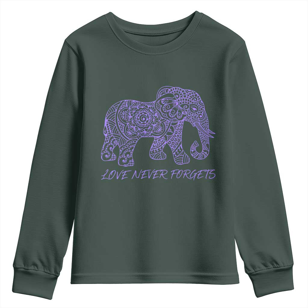 Love Never Forgets Elephant Mandala Youth Sweatshirt Animal Lover Gift