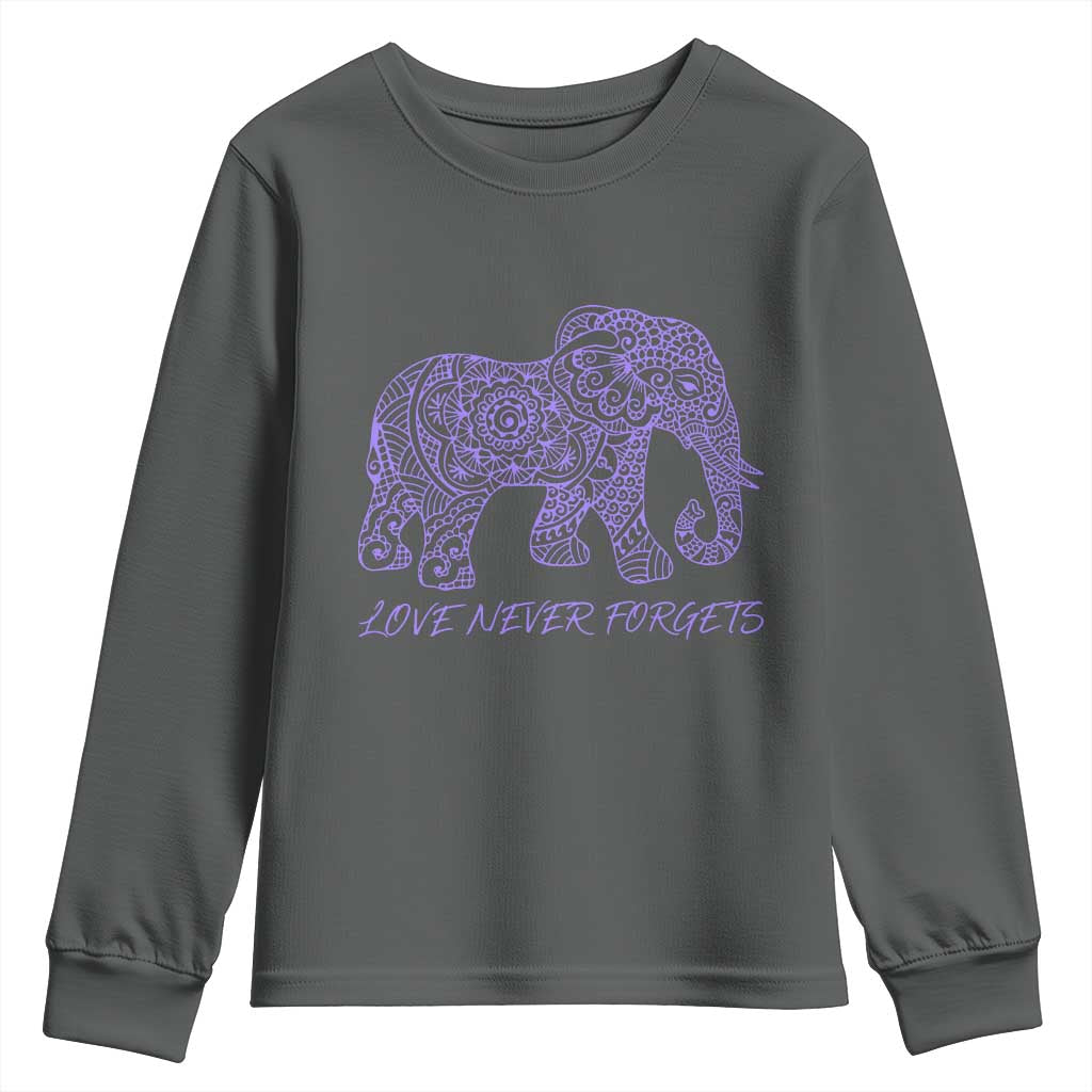 Love Never Forgets Elephant Mandala Youth Sweatshirt Animal Lover Gift