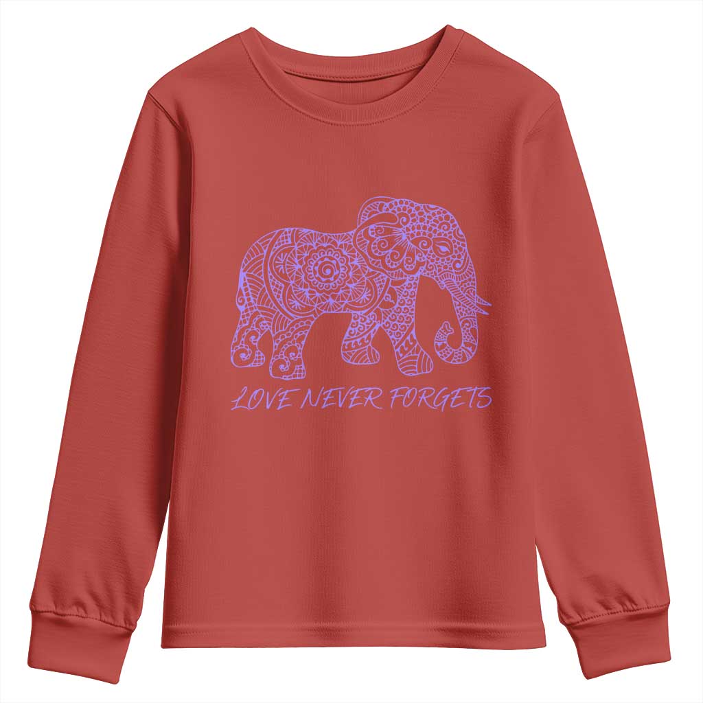 Love Never Forgets Elephant Mandala Youth Sweatshirt Animal Lover Gift