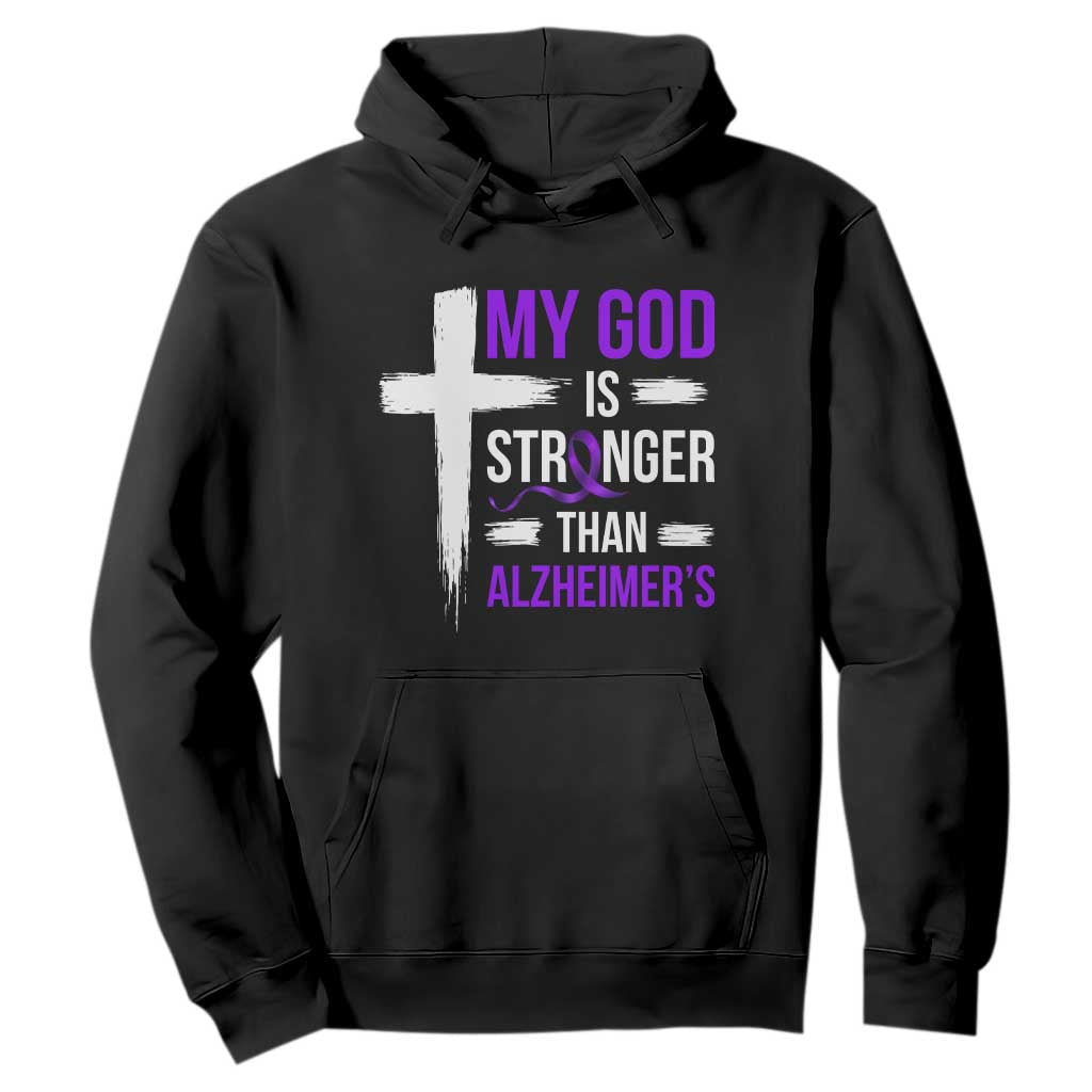 My God Is Stronger Than Alzheimers Hoodie Christian Purple Ribbon Faith Support