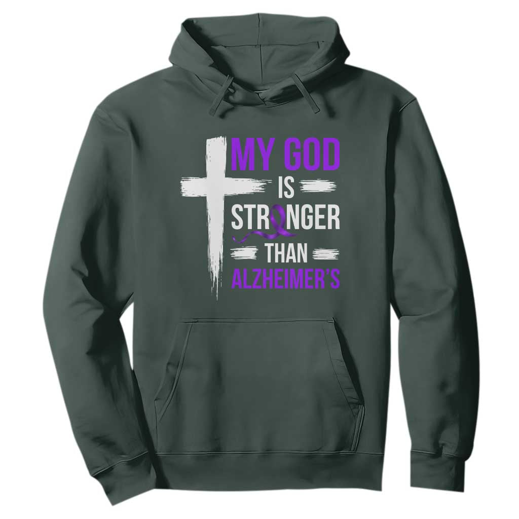 My God Is Stronger Than Alzheimers Hoodie Christian Purple Ribbon Faith Support