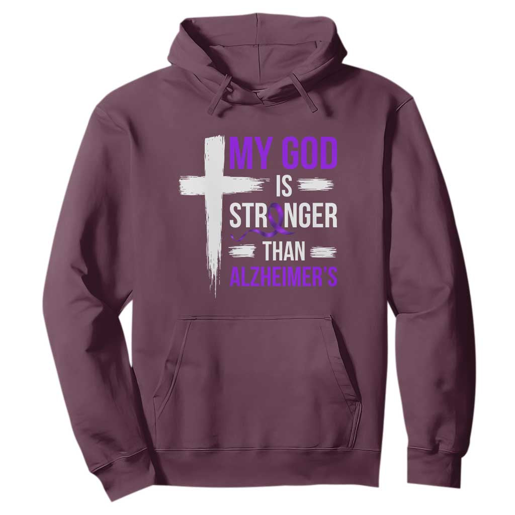 My God Is Stronger Than Alzheimers Hoodie Christian Purple Ribbon Faith Support