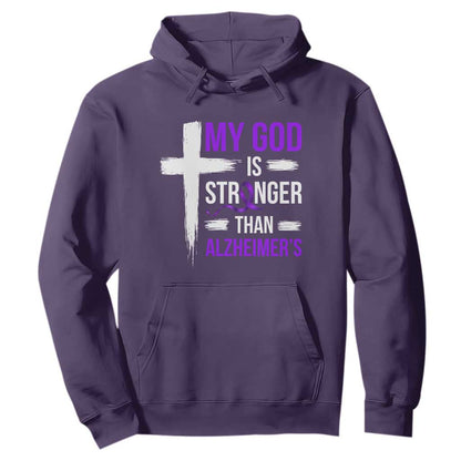 My God Is Stronger Than Alzheimers Hoodie Christian Purple Ribbon Faith Support