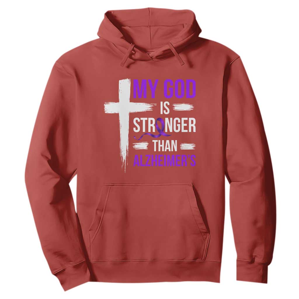 My God Is Stronger Than Alzheimers Hoodie Christian Purple Ribbon Faith Support