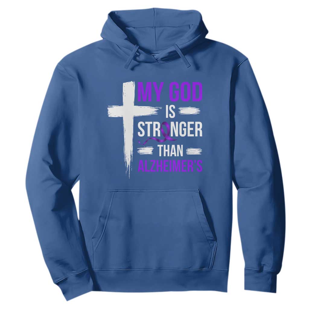 My God Is Stronger Than Alzheimers Hoodie Christian Purple Ribbon Faith Support