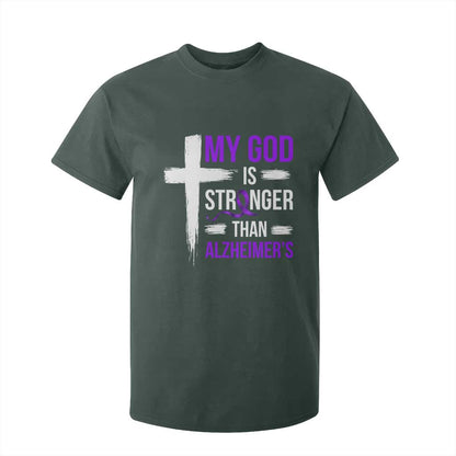 My God Is Stronger Than Alzheimers T Shirt For Kid Christian Purple Ribbon Faith Support