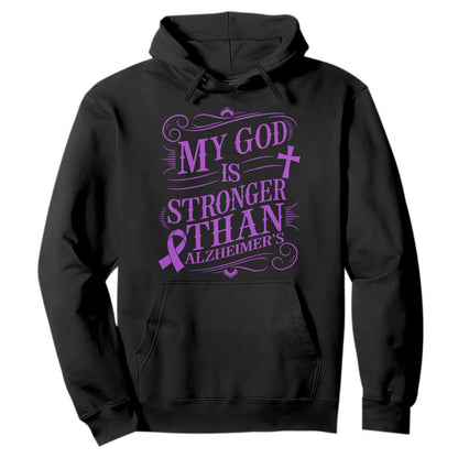 My God Is Stronger Than Alzheimers Hoodie Faith Hope Purple Ribbon Graphic