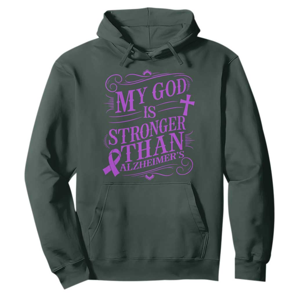 My God Is Stronger Than Alzheimers Hoodie Faith Hope Purple Ribbon Graphic