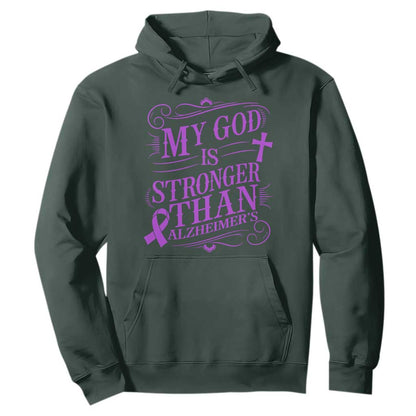 My God Is Stronger Than Alzheimers Hoodie Faith Hope Purple Ribbon Graphic
