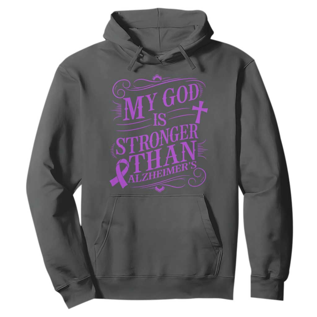 My God Is Stronger Than Alzheimers Hoodie Faith Hope Purple Ribbon Graphic