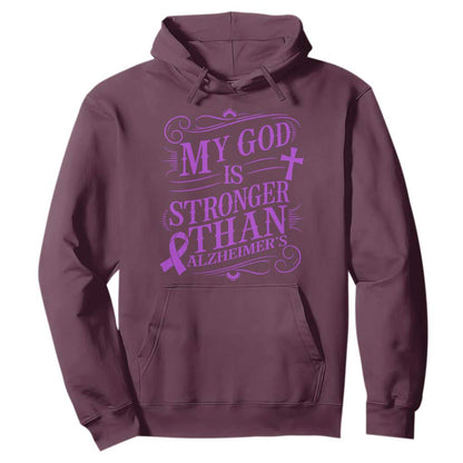 My God Is Stronger Than Alzheimers Hoodie Faith Hope Purple Ribbon Graphic
