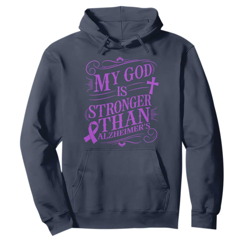 My God Is Stronger Than Alzheimers Hoodie Faith Hope Purple Ribbon Graphic