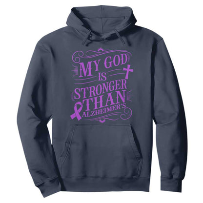 My God Is Stronger Than Alzheimers Hoodie Faith Hope Purple Ribbon Graphic