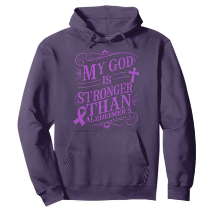 My God Is Stronger Than Alzheimers Hoodie Faith Hope Purple Ribbon Graphic