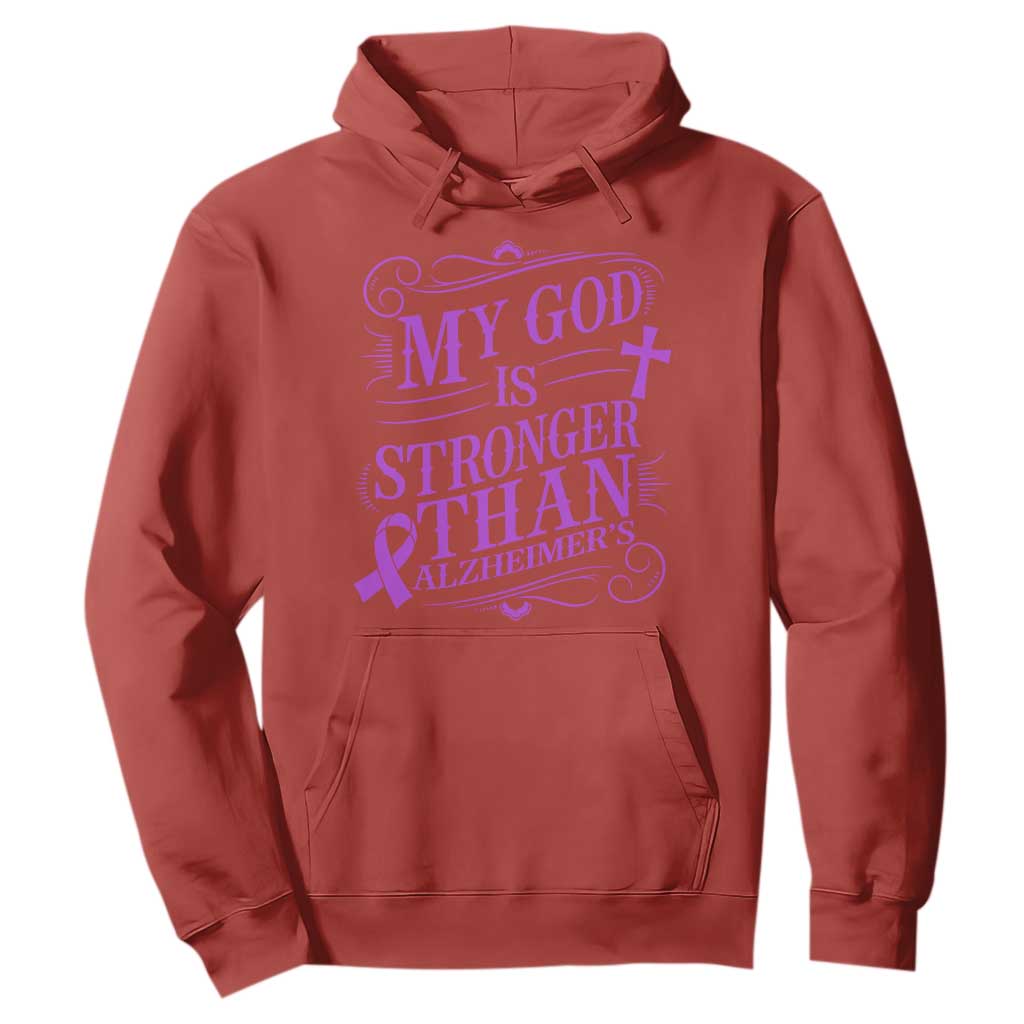 My God Is Stronger Than Alzheimers Hoodie Faith Hope Purple Ribbon Graphic