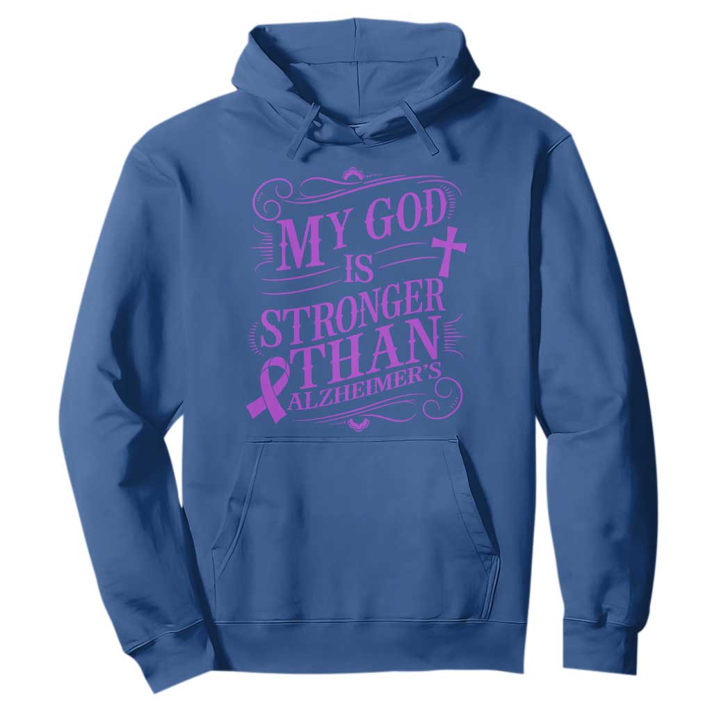 My God Is Stronger Than Alzheimers Hoodie Faith Hope Purple Ribbon Graphic