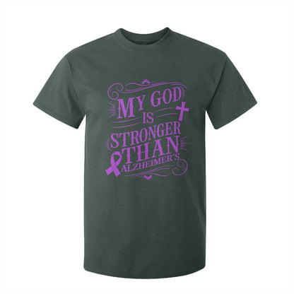 My God Is Stronger Than Alzheimers T Shirt For Kid Faith Hope Purple Ribbon Graphic