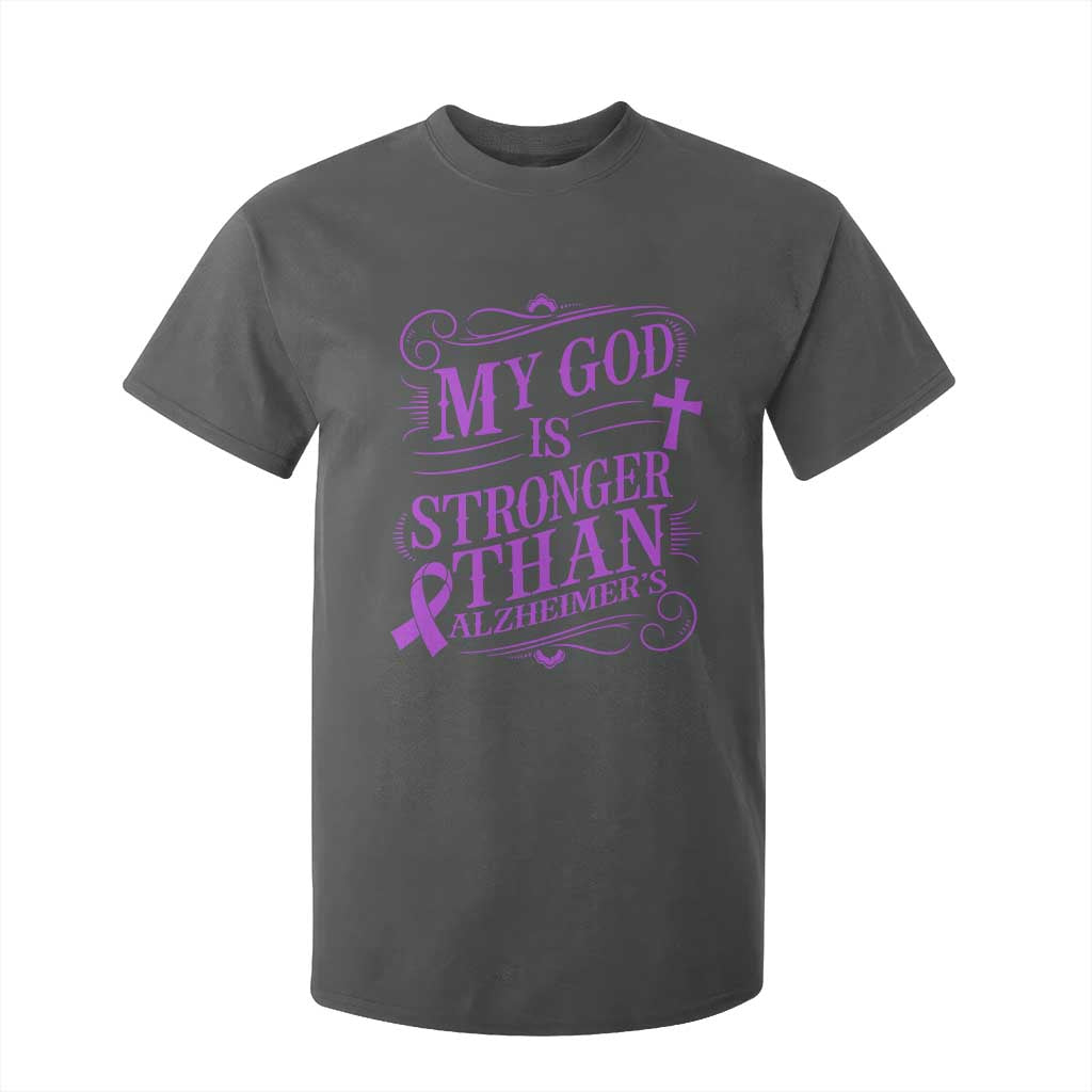 My God Is Stronger Than Alzheimers T Shirt For Kid Faith Hope Purple Ribbon Graphic