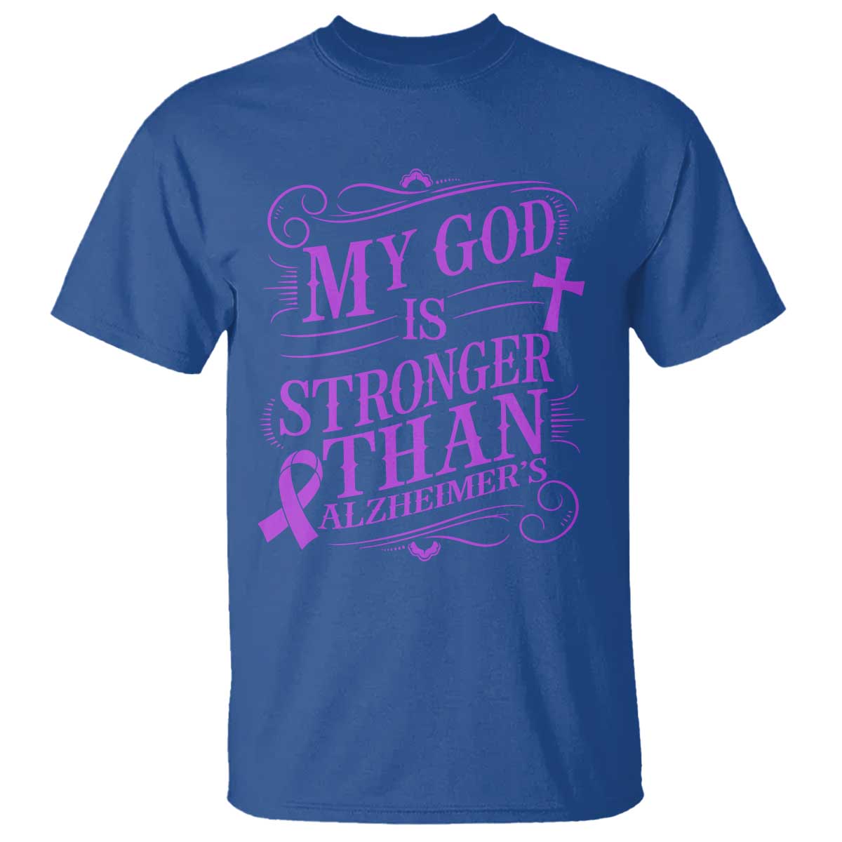 My God Is Stronger Than Alzheimers T Shirt Faith Hope Purple Ribbon Graphic