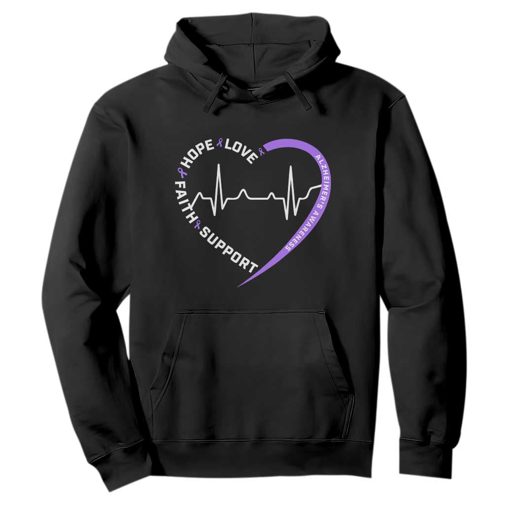 Alzheimers Support Heart Heartbeat Purple Ribbon Hoodie Hope Love Faith