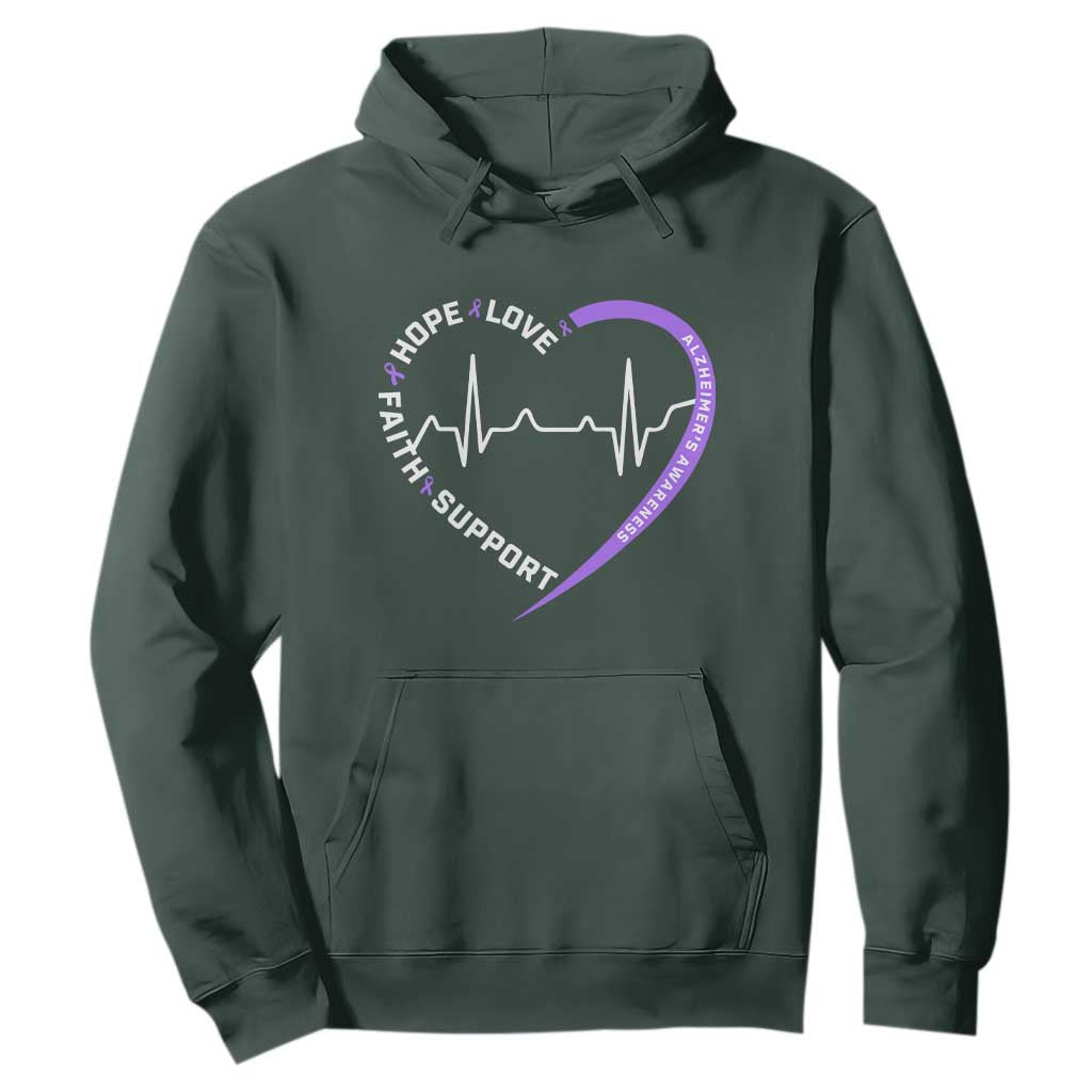 Alzheimers Support Heart Heartbeat Purple Ribbon Hoodie Hope Love Faith