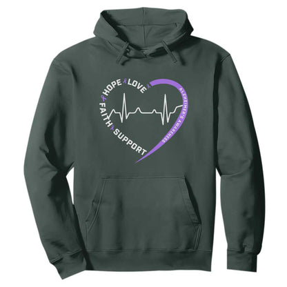 Alzheimers Support Heart Heartbeat Purple Ribbon Hoodie Hope Love Faith