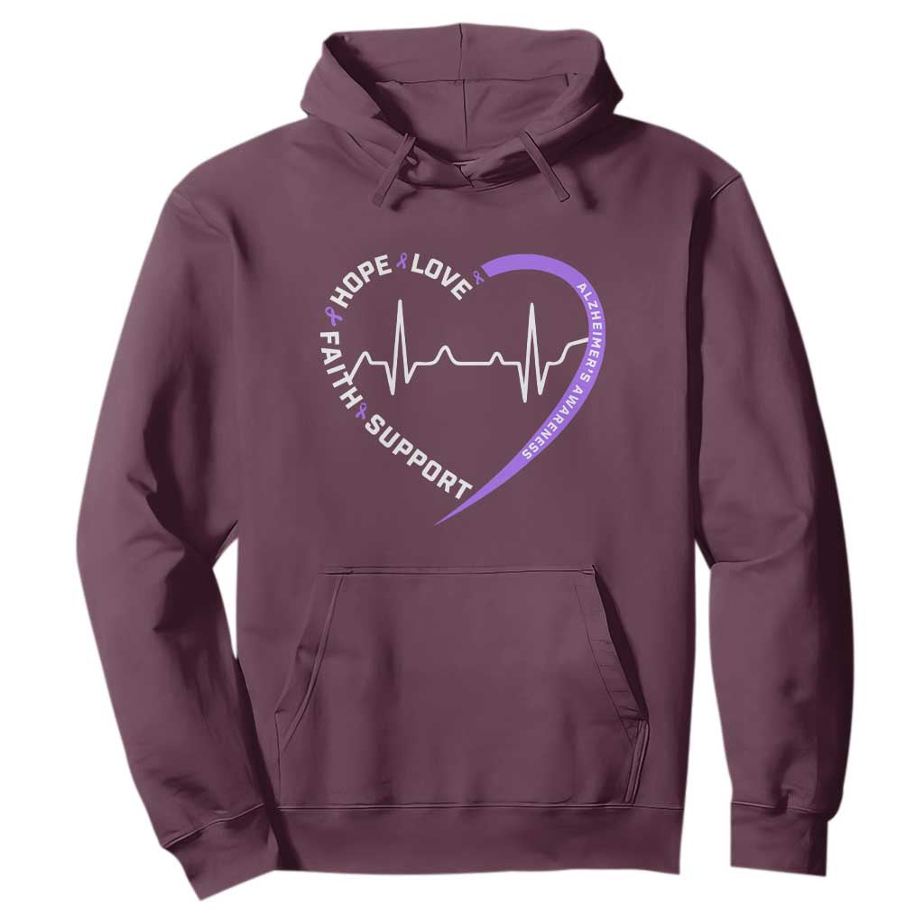 Alzheimers Support Heart Heartbeat Purple Ribbon Hoodie Hope Love Faith