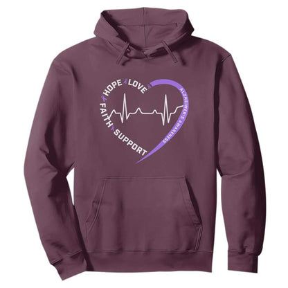 Alzheimers Support Heart Heartbeat Purple Ribbon Hoodie Hope Love Faith