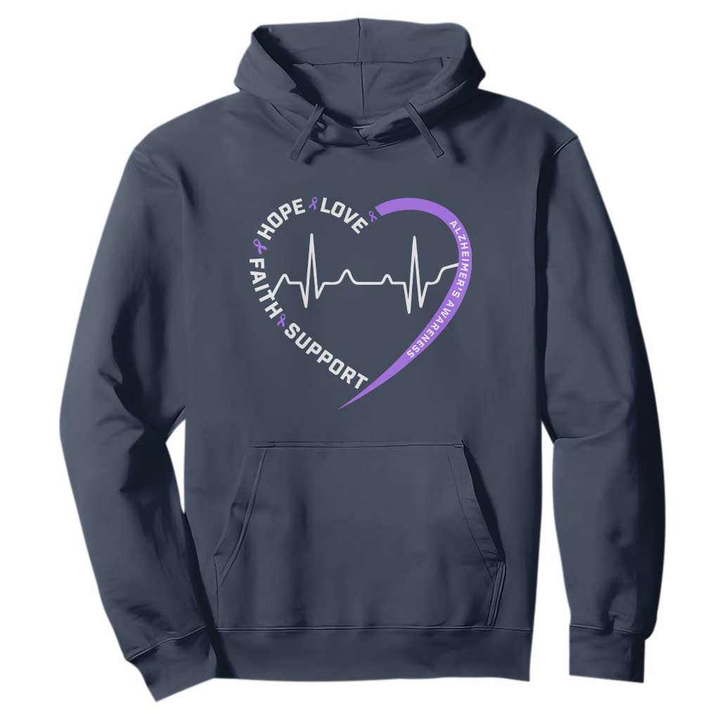 Alzheimers Support Heart Heartbeat Purple Ribbon Hoodie Hope Love Faith