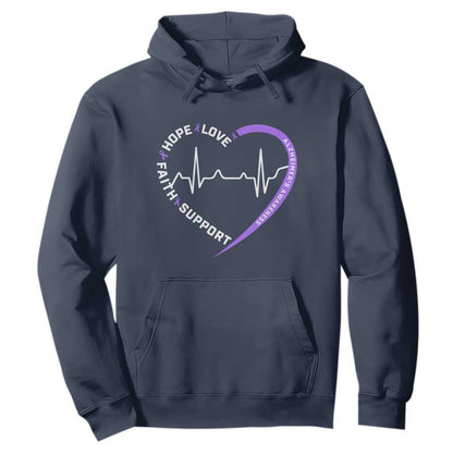 Alzheimers Support Heart Heartbeat Purple Ribbon Hoodie Hope Love Faith