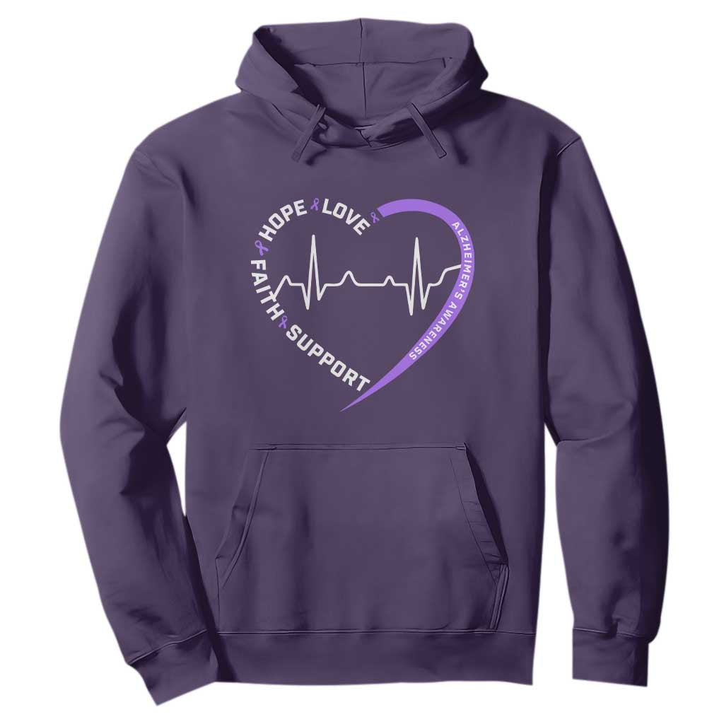 Alzheimers Support Heart Heartbeat Purple Ribbon Hoodie Hope Love Faith