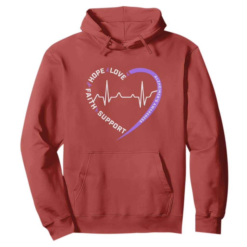 Alzheimers Support Heart Heartbeat Purple Ribbon Hoodie Hope Love Faith