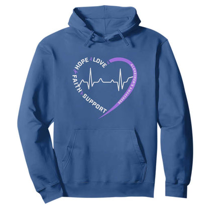 Alzheimers Support Heart Heartbeat Purple Ribbon Hoodie Hope Love Faith