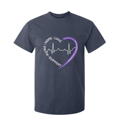 Alzheimers Support Heart Heartbeat Purple Ribbon T Shirt For Kid Hope Love Faith
