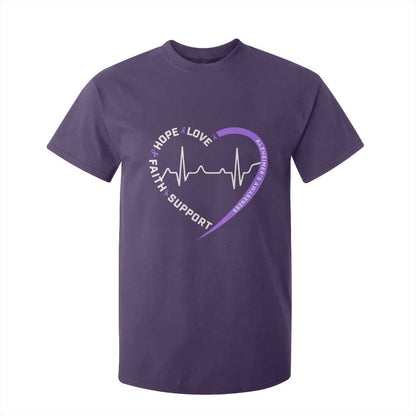 Alzheimers Support Heart Heartbeat Purple Ribbon T Shirt For Kid Hope Love Faith