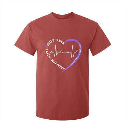 Alzheimers Support Heart Heartbeat Purple Ribbon T Shirt For Kid Hope Love Faith
