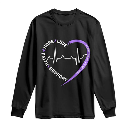 Alzheimers Support Heart Heartbeat Purple Ribbon Long Sleeve Shirt Hope Love Faith