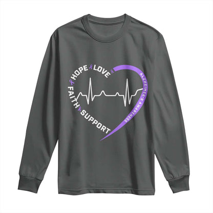 Alzheimers Support Heart Heartbeat Purple Ribbon Long Sleeve Shirt Hope Love Faith