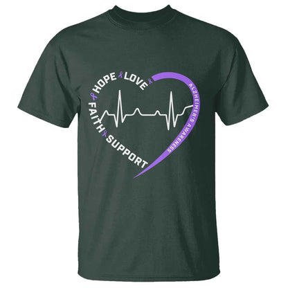 Alzheimers Support Heart Heartbeat Purple Ribbon T Shirt Hope Love Faith