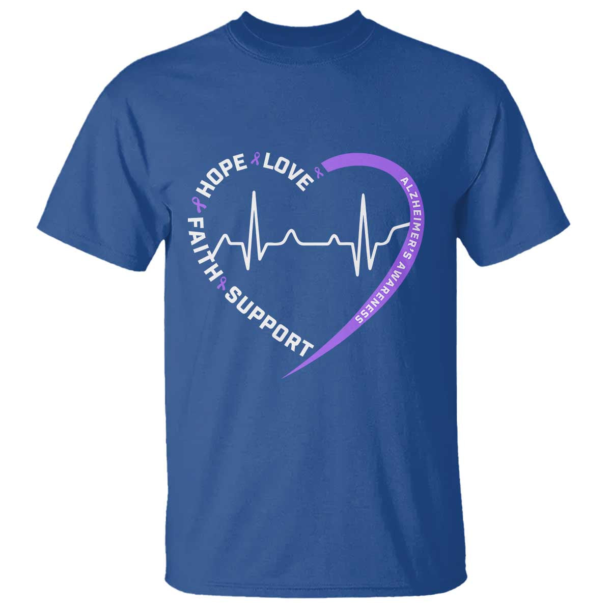 Alzheimers Support Heart Heartbeat Purple Ribbon T Shirt Hope Love Faith