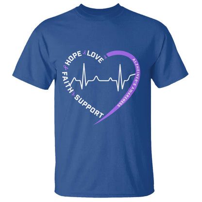 Alzheimers Support Heart Heartbeat Purple Ribbon T Shirt Hope Love Faith