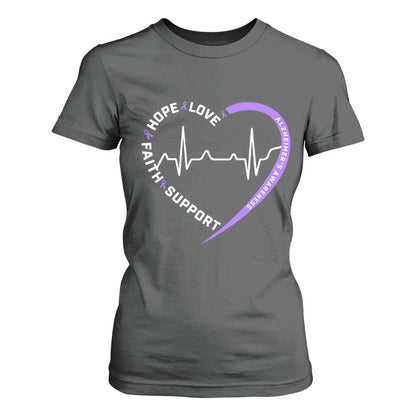 Alzheimers Support Heart Heartbeat Purple Ribbon T Shirt For Women Hope Love Faith