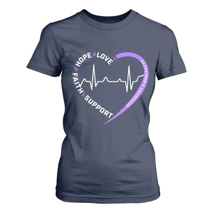 Alzheimers Support Heart Heartbeat Purple Ribbon T Shirt For Women Hope Love Faith