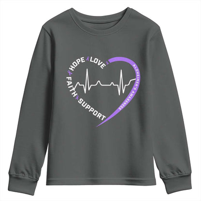 Alzheimers Support Heart Heartbeat Purple Ribbon Youth Sweatshirt Hope Love Faith