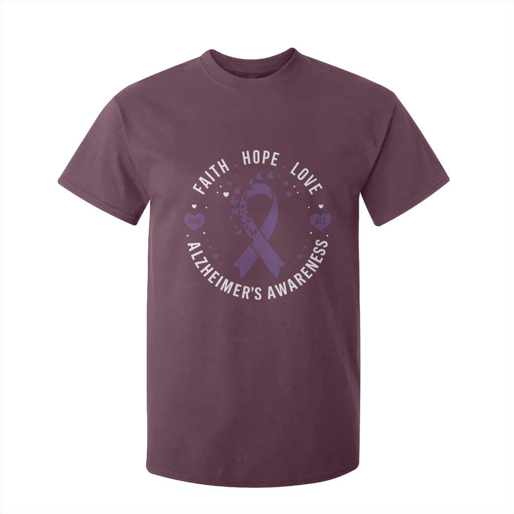 Faith Hope Love Purple Ribbon T Shirt For Kid End Alzheimers Butterfly Graphic