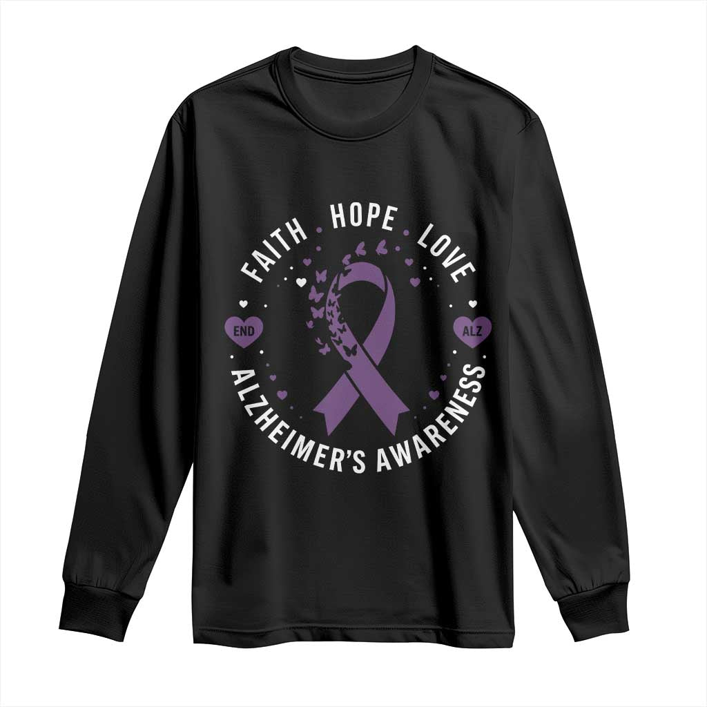 Faith Hope Love Purple Ribbon Long Sleeve Shirt End Alzheimers Butterfly Graphic