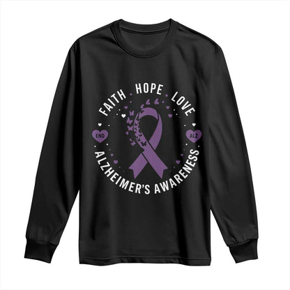 Faith Hope Love Purple Ribbon Long Sleeve Shirt End Alzheimers Butterfly Graphic